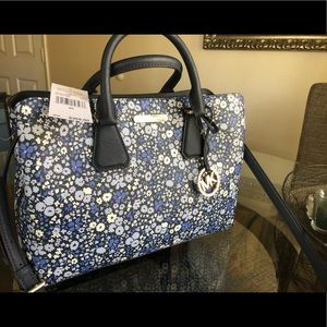 Authentic Michael Kors Camille Floral Navy Satchel